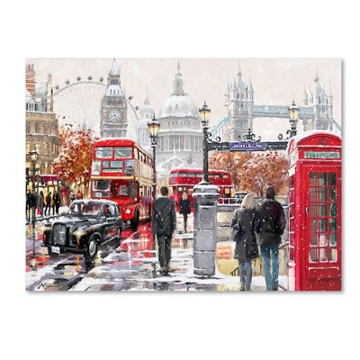 London Snowy Sidewalks Multicolor Canvas Landscape Print