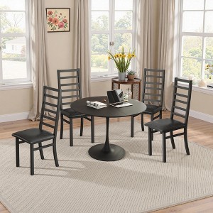 MAYEERTY Metal Dining Chairs Set of 4 Steel Legs and PU Leather Seats High Back Armless for Living Room Kitchen Black - 1 of 4