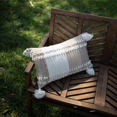 Hand Woven Brown and Beige Polyester Lumbar Pillow