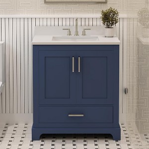 Maya Solid Wood Bathroom Vanity with Quartz Countertop - Handcrafted Luxury Vanity for Modern Homes with 3 Pre Drilled Faucet Holes - 1 of 4