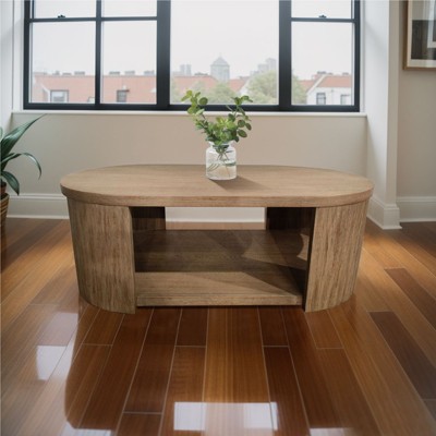 DOMETOUR Modern Coffee Table with Walnut MDF Top and Natural Oak Legs For Living Room