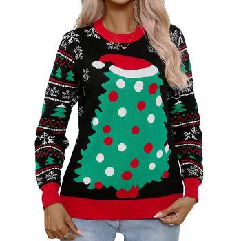 Womens Ugly Christmas Sweater 2024 Long Sleeve Holiday Sweaters with Festival Patterns Knitted Pullover Sweaters
