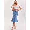 INSPIRE CHIC Women's Denim High Waisted Ruffled Knee Length Bodycon Fishtail Jean Skirt - 2 of 4