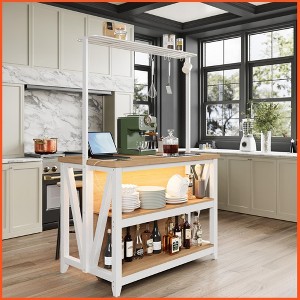 Homhougo Kitchen Island with Power Outlet & LED Lights, Bakers Rack with Storage, Large Kitchen Island Table with 3 Tier wood color - 1 of 4