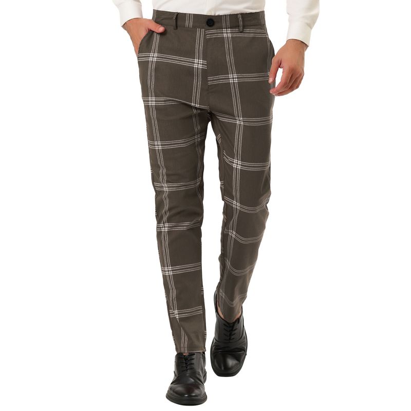 Lars Amadeus Men's Plaid Casual Slim Fit Flat Front Checked Printed Business Trousers, 1 of 7