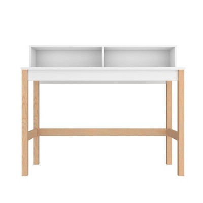 Bowery Desk White/Oak - Manhattan Comfort: Mid-Century Modern Style, Matte Finish, Open Shelf Storage