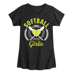 Girls' - Instant Message - Softball Girlie -Youth Girls Short Sleeve T-Shirt Fitted Short Sleeve Graphic T-Shirt - 1 of 4