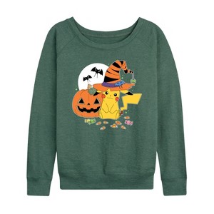 Women's - Pokémon - Witch Pikachu With Candy Lightweight French Terry Wide Neck Long Sleeve Shirt - 1 of 4