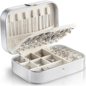 PU Leather Travel Jewelry Case, Mini Organizer for Rings, Necklaces & Bracelets, Beige Bridesmaid Gift - 1 of 4