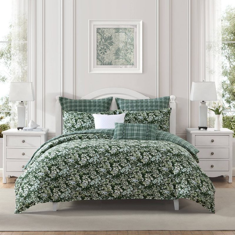 Laura Ashley 7pc Bramble Floral 100% Cotton Comforter Sham Bonus Set Green, 2 of 11