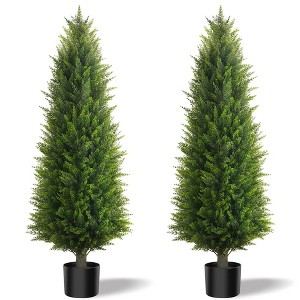 48 Inch Artificial Cedar Trees in Pots, 2 Pack – Faux Evergreen Tropical Plants for Indoor Outdoor Office, Home Garden Decor - 1 of 4