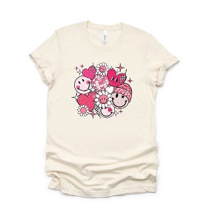 Simply Sage Market Women's Pink Flower Hearts Short Sleeve Graphic Tee - 1 of 3