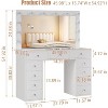 46" Vanity Desk with Mirror and LED Lights, White Makeup Vanity with 11 Drawers and Power Strip, 3 Color Modes & Adjustable Brightness Dressing Table - 2 of 4