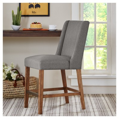 Brody Wingback Counter Stool in Light Gray with Espresso Wood Finish