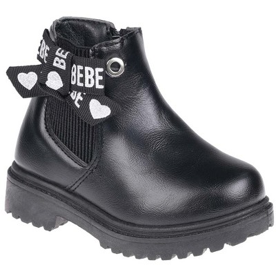 bebe Toddlers Girl's Comfy and Cute Chelsea Ankle Boots with Knit, bebe Bow and Grommets