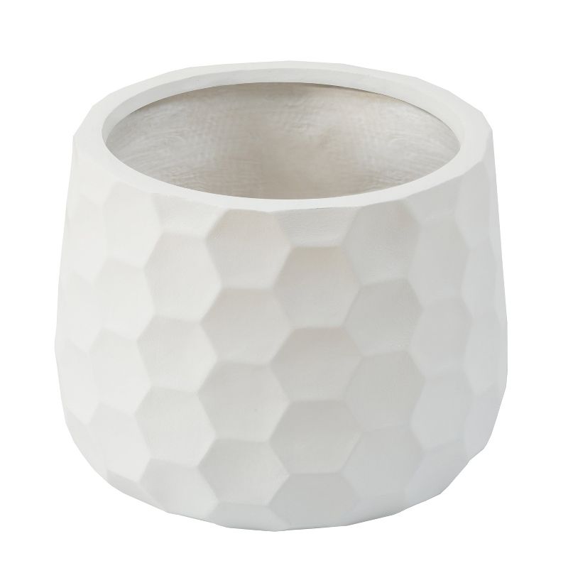 LuxenHome White MgO Geometric Design 12.2-inch Round Indoor Outdoor Planter, 1 of 9