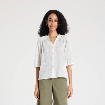Women's Elbow Sleeve Button-Down Blouse - Universal Thread™