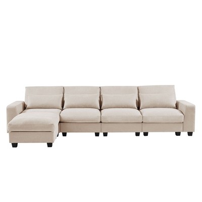 NicBex L-Shaped Feather Filled Sectional Sofa,Convertible Sofa Couch with Movable Ottoman for Living Room,Apartment,Office