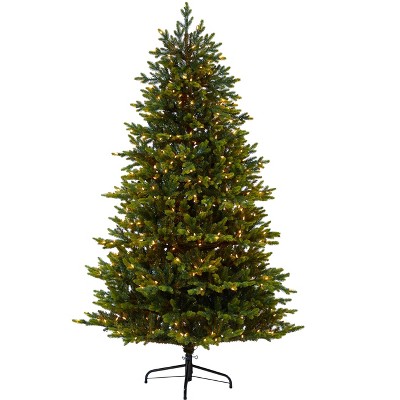 Nearly Natural 7-ft North Carolina Fir Artificial Christmas Tree with 550 Clear Lights and 3703 Bendable Branches