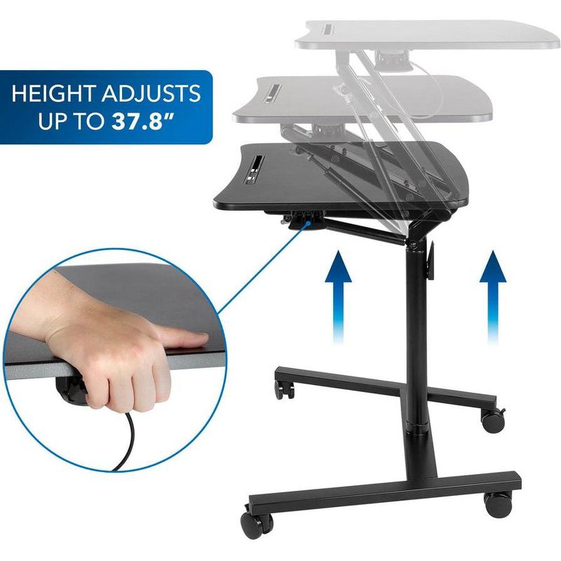 Mount-It! Mobile Standing Laptop Desk | Height Adjustable Rolling Sit Stand Workstation w/ Casters | 27 Wide with Gas Spring Lift Mechanism | Black, 6 of 10