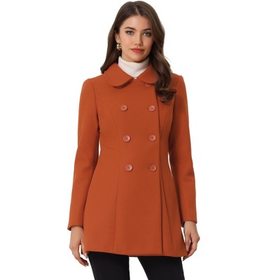 INSPIRE CHIC Women's Christmas Peter Pan Collar Double Breasted Long Trench Winter Pea Coat