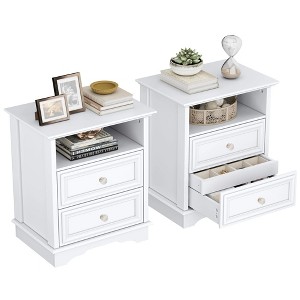 Brafabhome Set of 2 Nightstands with 2 Drawers, Mid-Century Bedside Table with Open Storage Shelf and Hidden Drawer for Bedroom Living Room - 1 of 4