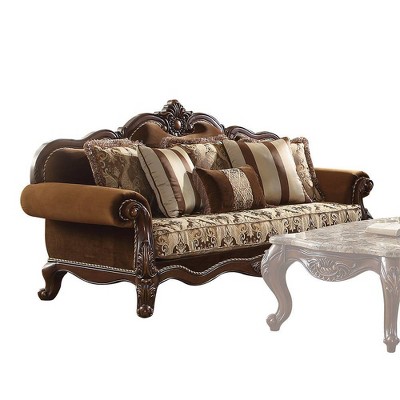 Jardena 89" Multicolor Fabric and Cherry Oak Sofa with Pillows