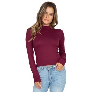 Slickblue Women's Jersey Mock Neck Shirt, Slim Fit Solid Long Sleeve Top, 9 Color Options, Size S-L - 1 of 4