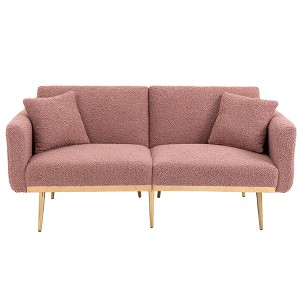 VYNXARIA Velvet Sofa ,Accent sofa,loveseat sofa with metal feet,Brush Pink Teddy - 1 of 4