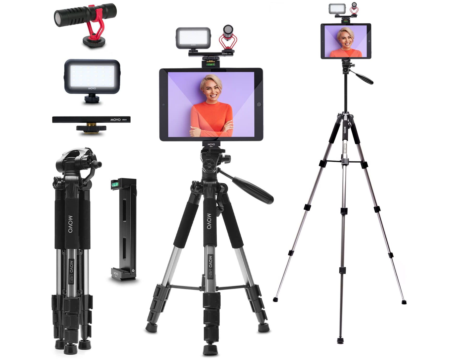 Movo Tablet Vlogging Kit for iPad with Mic, Light, Full-Size Tripod