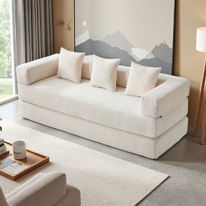 Chenille Folding Sofa Bed with Removable Cover & Pillows - 1 of 4