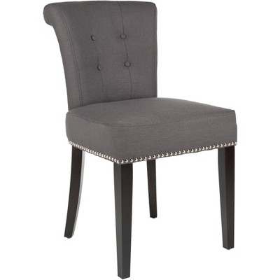 Espresso Finish Gray Linen Upholstered Parsons Side Chair