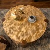 Round Low Coffee Table with Solid Wood Legs, 2-Tier Wooden Storage Shelves, Modern Living Room Small Space Accent Table-Coolbibila - 3 of 4