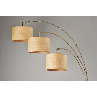 Gold Adjustable 3-Arm Arc Floor Lamp with Woven Shades