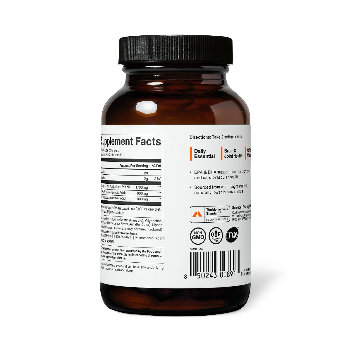 Momentous Omega 3 Dietary Supplement Softgels - 30ct - thumbnail 3
