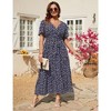 Women Plus Size V Neck Wrap Maxi Dress High Waist Ruffle Summer Casual Dress with Belt Short Sleeve - 4 of 4