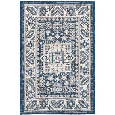 Aztec Medallion 2'2" x 3'1" Blue Synthetic Outdoor Rug
