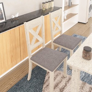 VECELO Rustic Wooden Dining Chairs, Rubber Wood Kitchen Chairs with Padded Seat & Backrest, Gray - 1 of 4