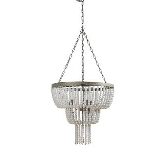 Metal Pendant Ceiling Light with White Wood Beads - 3R Studios