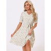 INSPIRE CHIC Women's Vintage Floral Peter Pan Collar High Waist Puff Sleeve A-line Midi Dress - 3 of 4
