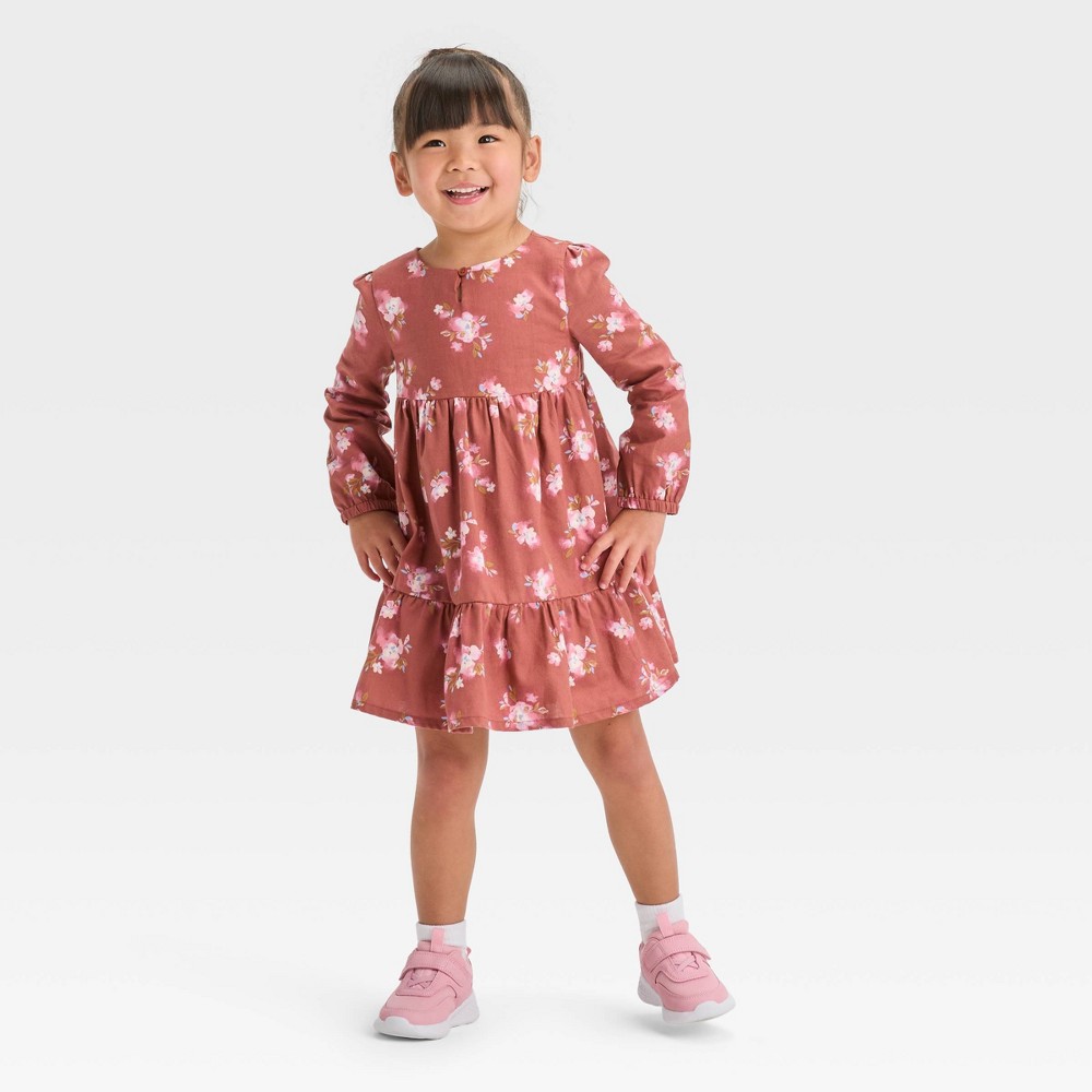 OshKosh B'gosh Toddler Girls' Floral Long Sleeve A-Line Dress - Brown 5T