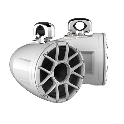 Wet Sounds REV 10 HD 10" Horn Loaded Compression Driver Tower Speakers with XZ Grills & Stainless Swivel Clamps, 300 Watts RMS, White, Pair