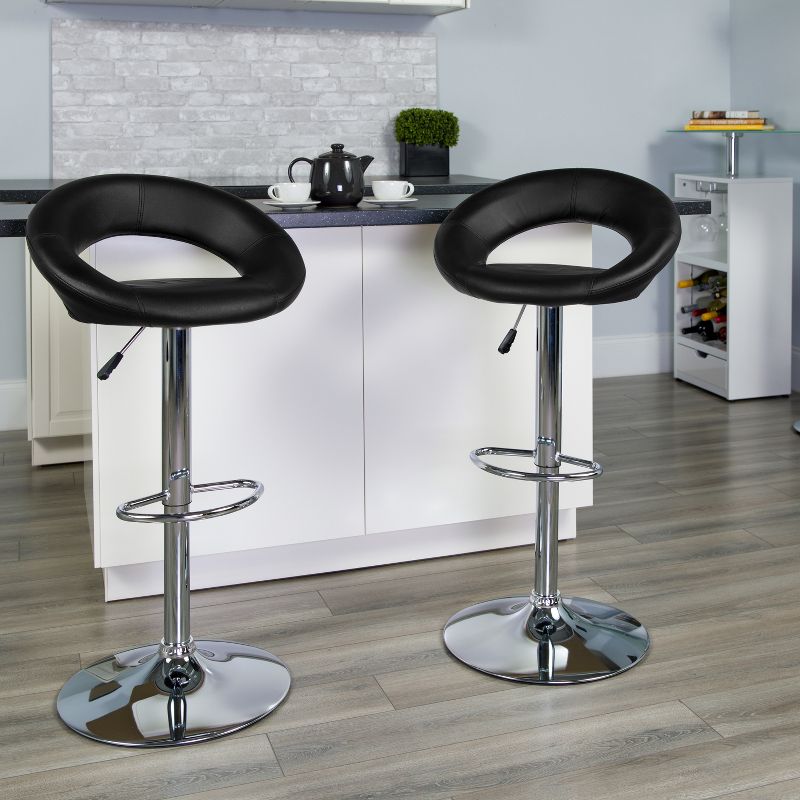 Emma and Oliver 2 Pack Contemporary Vinyl Rounded Orbit-Style Back Adjustable Height Barstool with Chrome Base, 2 of 8