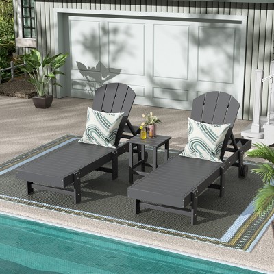 WestinTrends Malibu 3 Piece Poly Reclining Chaise Lounge With Wheels