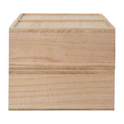 Light Natural Paulownia Wood Stackable Storage Boxes with Drawers, Set of 3
