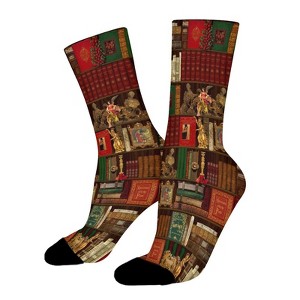 Dsane Magical Christmas Library Women Printed Crew Socks Funny Funky Socks Soft Polyester Novelty Gifts for Artists Men - 1 of 1