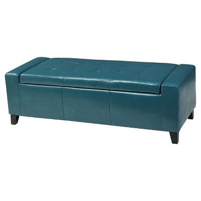 Guernsey Faux Leather Storage Ottoman Bench Teal - Christopher Knight Home
