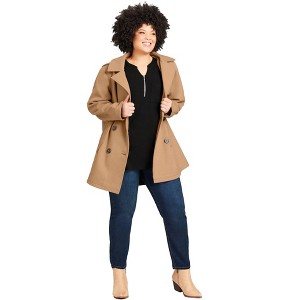 Avenue Women's Plus Size Faux Wool Peacoat - 1 of 4