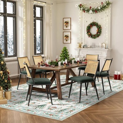 Christmas Area Rug, Xmas Tree Print Foldable Carpet with Non Slip Backing, Low Pile Stain Resistant Floor Carpet for Living Room, Bedroom