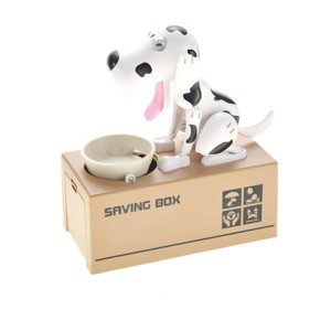 JuzToys Dog Piggy Bank, My Dog Piggy Bank, Robotic Coin Munching Toy Money Box, Dog Eating Coins Piggy Bank for Kids, Black White - 1 of 4
